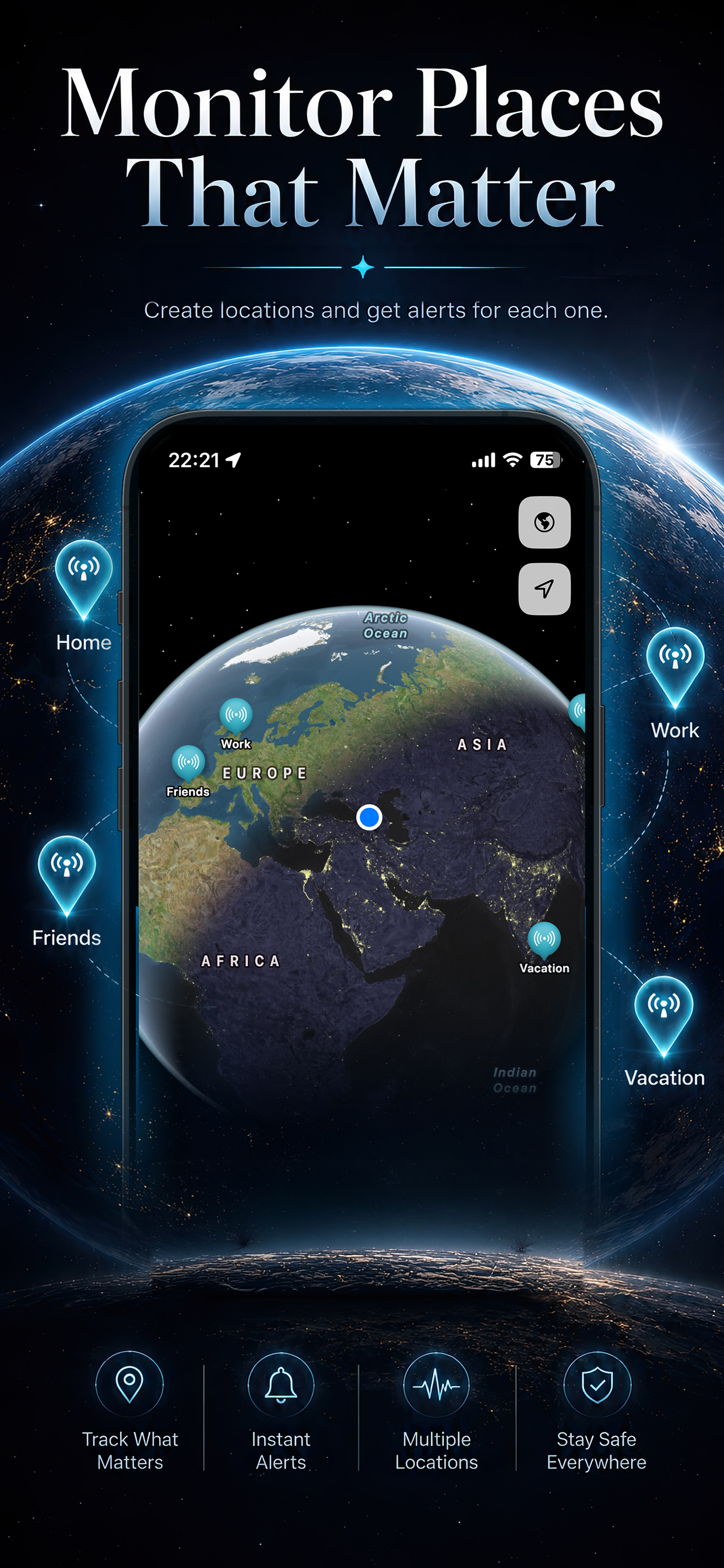 Earthquake HQ monitored locations and alerts